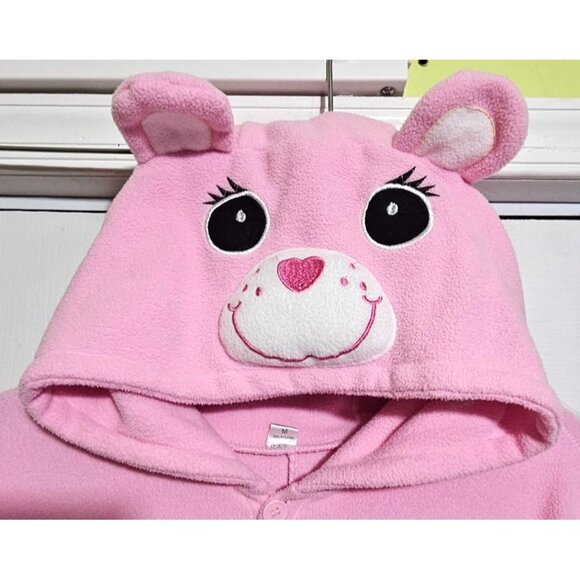 Cheer Care Bear Kigurumi Adult Fleece Hooded Onesie Pajamas Costume Pink Rainbow - Picture 4 of 9